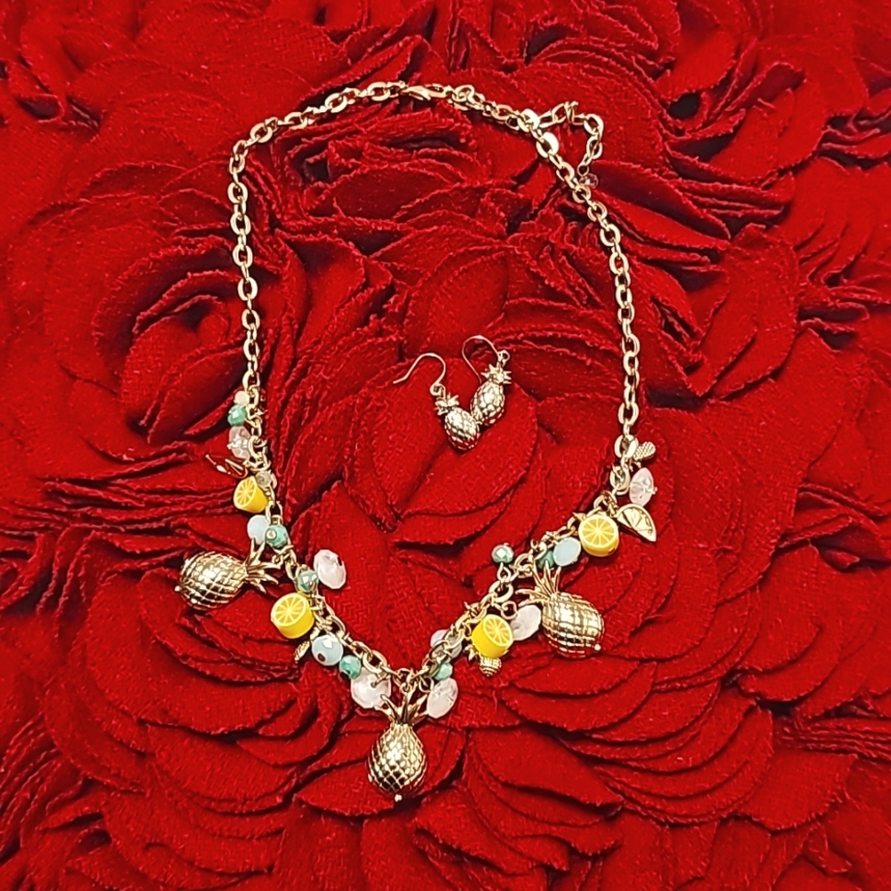 Pineapple and lemon Talbots Necklace with pineapple earrings
